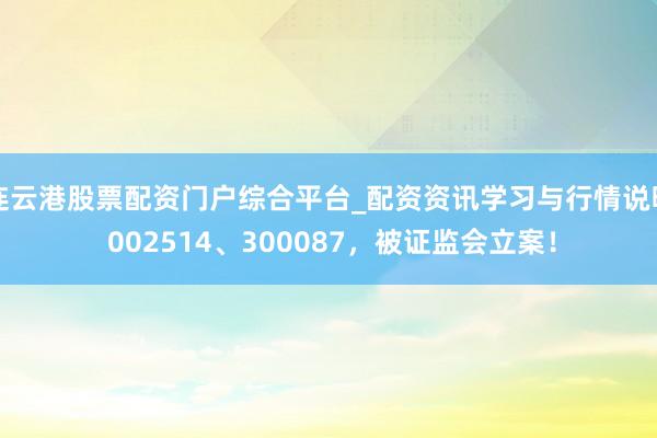 连云港股票配资门户综合平台_配资资讯学习与行情说明 002514、300087，被证监会立案！